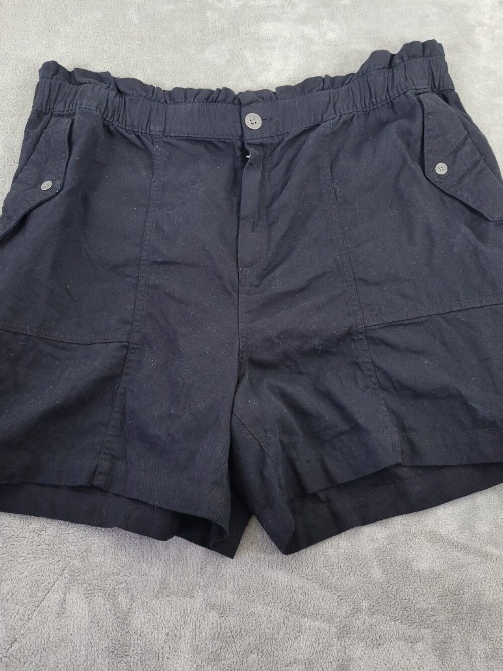 Old Navy Women XL Black Paperbag‎ Waist Shorts 100% Cotton Elastic BLA84E